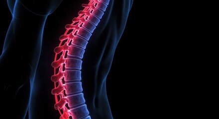 Detailed visualization of human spinal column highlighting vertebrae and spinal health