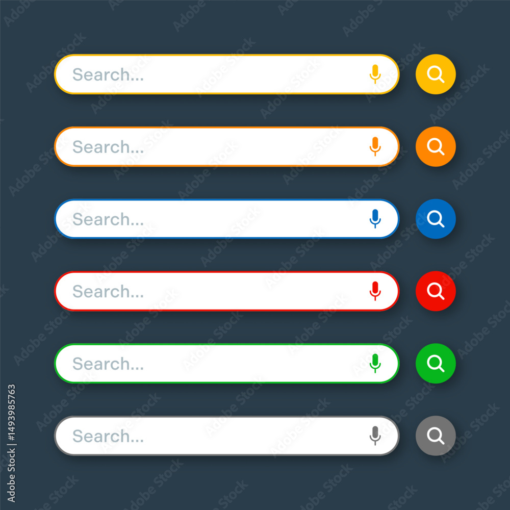 Fototapete Various search bar templates. Internet browser engine with search box, address bar and text field. UI design, website interface element with web icons and push button. Vector illustration