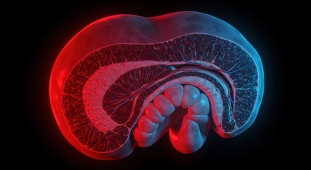 Vivid Neon Cross-Section of the Human Brain and Nervous System Highlighting Neural Pathways