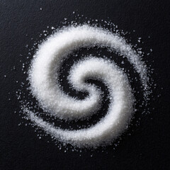 Fototapeta premium Spiral Trail of Coarse Sea Salt Crystals on Black Background – Abstract Culinary Texture Concept 