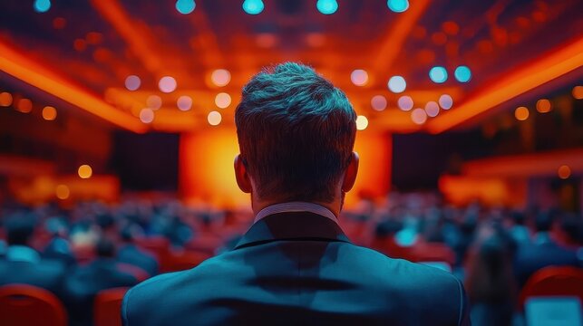 A wideangle view of an investment conference focusing on stock trends, Event, Professional and informative