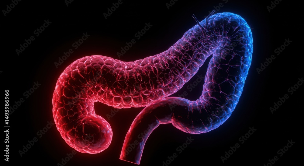 Fototapete illuminated digital rendering of human intestine with neural network highlights