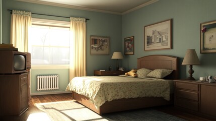 Cozy bedroom interior, warm ambiance
