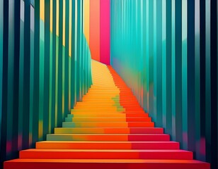 Obraz premium abstract stairwell an abstract representation of a stairwell featuring exaggerated colors and minimalist design