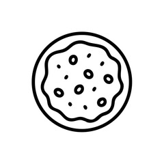 Fototapeta premium Outline of a pepperoni pizza on a circular plate, icon, vector 