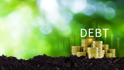 Debt growth coin and percentage for debt reduction concept, growth of public debt, Delve deeper the complex concept of debt and significant impact on effectively managing personal finances.