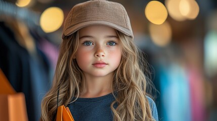 Young girl in store, serious expression