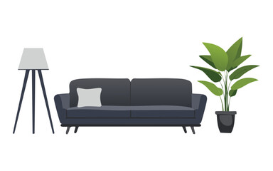 dark black sofa with modern floor lamp