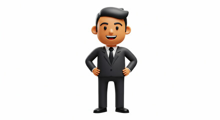 Fototapeta premium Cartoon Businessman Stands Confidently Ready