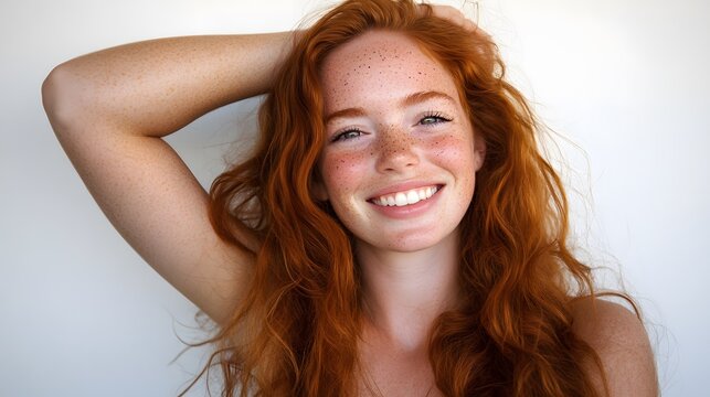 Beautiful Freckled Redhead Woman Smiling Portrait