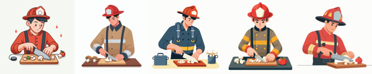 firefighter character vector cutting mushroom