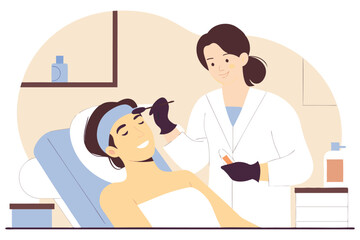 Elegant facial treatment in a modern beauty salon, skin care procedure with glowing skin, flat vector illustration, spa day concept