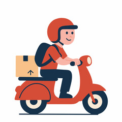 A delivery person riding a scooter with a package, illustrating a delivery service.