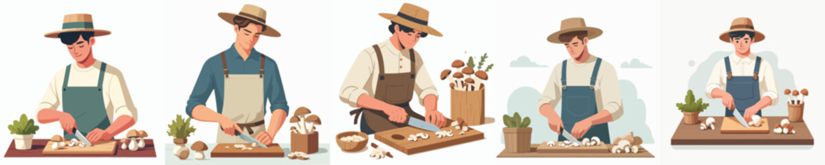 farmer character vector slicing mushrooms