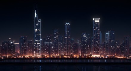 Obraz premium Nighttime city skyline with lights