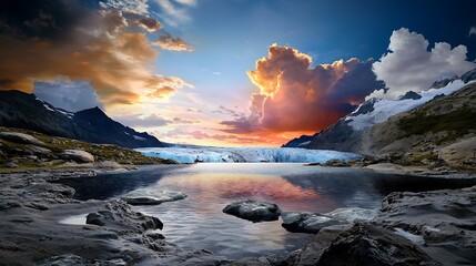 Fototapeta premium there is a large body of water that is in the middle of a mountain