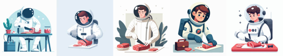 astronaut character vector cutting meat