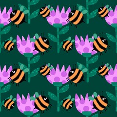 Kids seamless bee pattern for fabrics and packaging and gifts and cards and linens and wrapping paper