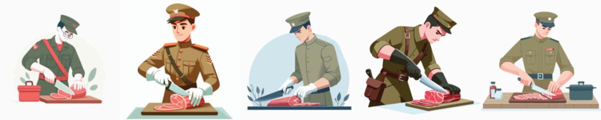 soldier character vector cutting meat