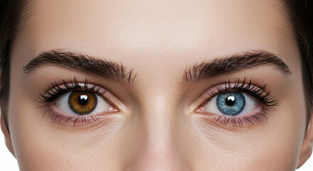 Obraz premium A mesmerizing close-up of a woman's face, revealing unique heterochromia in her eyes.