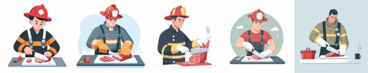 firefighter character vector cutting meat