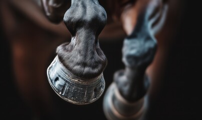 GROS PLAN SUR LES SABOTS D'UN CHEVAL FERRÉ