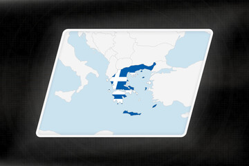 Greece Highlighted in Flag Colors on Geographic Map.