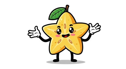Cute Star Fruit Cartoon Character Standing with Open Arms