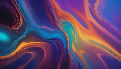Obraz premium Abstract swirling pattern of iridescent blues, purples, oranges, and yellows, reminiscent of a gasoline slick reflecting light.