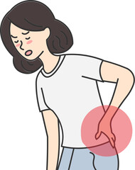 Woman touching her back with a suffering expression