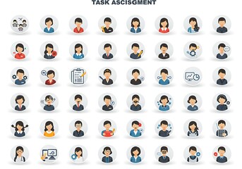 Flat Icon Set: Diverse Team Task Assignment