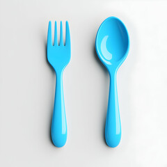 Blue plastic spoon and fork