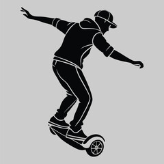 a person riding a hoverboard silhouette vector design art and illustration