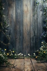 Rustic Wooden Wall with Delicate Wildflowers: A Serene Floral Still Life