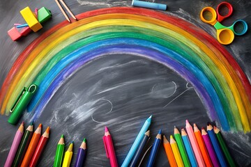 Chalk Doodle Background With Rainbow Colored Study Elements