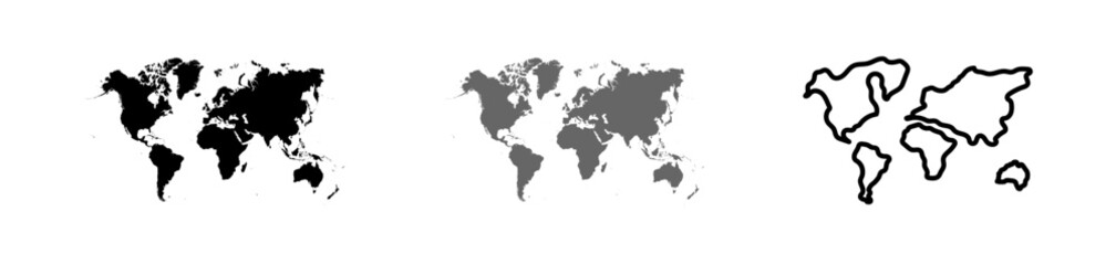 Fototapeta premium World Map Outlines in Black, Gray, and Sketch on White Background