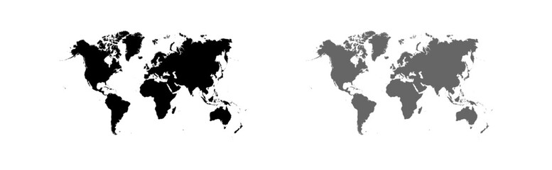 Fototapeta premium World Maps Depicting Continents and Oceans in Gray and Black on White