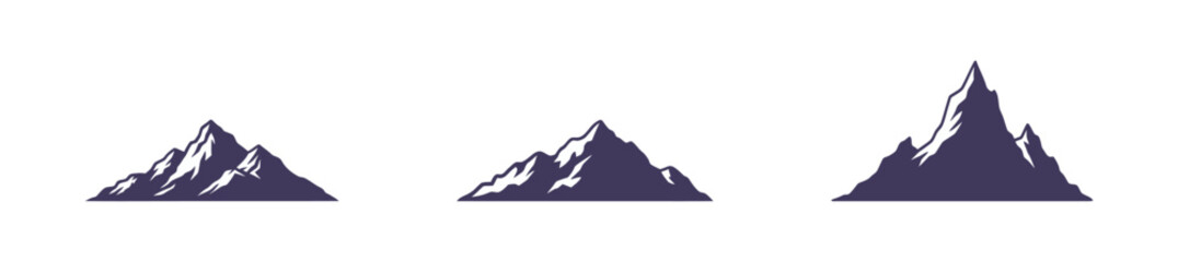 Fototapeta premium Three Mountain Ranges Silhouettes Against White Background