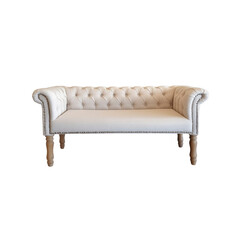 Elegant Cream Button Tufted Bench with Turned Wooden Legs