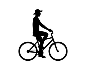 Person Riding a Bicycle Silhouette Illustration Against White Background