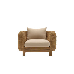 Modern Rattan Armchair with Beige Cushion - Comfortable and Stylish Seating