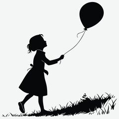 A  girl with a balloon tied to her wrist  image silhouette design vector art and illustration