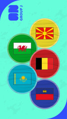 European football qualifiers Group J Flags in Circular Style