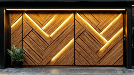 Obraz premium Illuminated geometric wood paneling