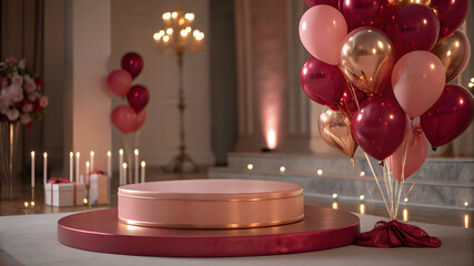 Elegant Pink and Burgundy Birthday Party Display with Balloons