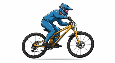 Fototapeta premium Downhill biker riding yellow mountain bicycle