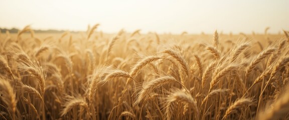 Glowing Golden Wheat Field Under Soft Sunlight During Summer Season in Rural Landscape