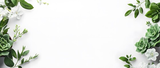 Obraz premium Elegant White Flowers and Succulents Frame on White Background
