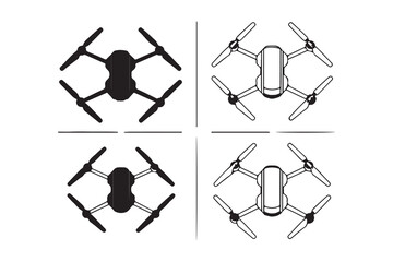Vector illustration of a seamless pattern with black drone icons, including hammer and screw symbols, designed for business or construction equipment