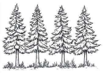 Obraz premium TROIS SAPINS DESSINÉS À L'ENCRE